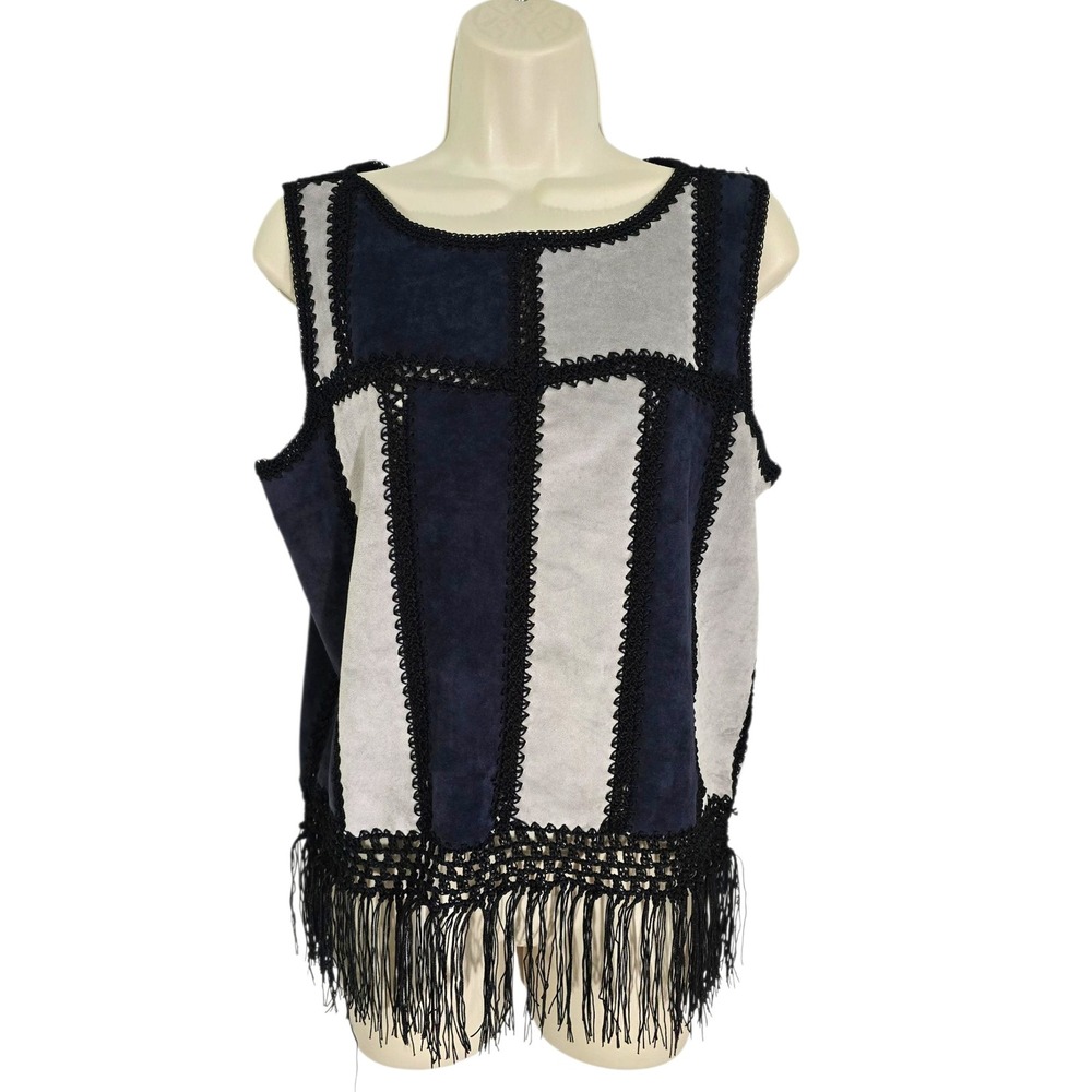 Romeo + Juliet Couture Gray Blue Patchwork‎ Fringe Sleeveless Top Size M